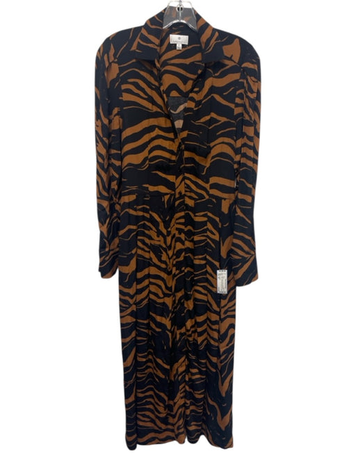 Socialite Size XS Black & Brown Rayon Animal Print Stripe Long Sleeve Dress Black & Brown / XS
