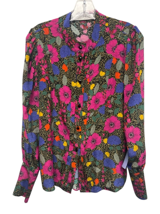 Hunter Bell Size Est S Black, Purple & Multi Silk Button Front Floral Top Black, Purple & Multi / Est S