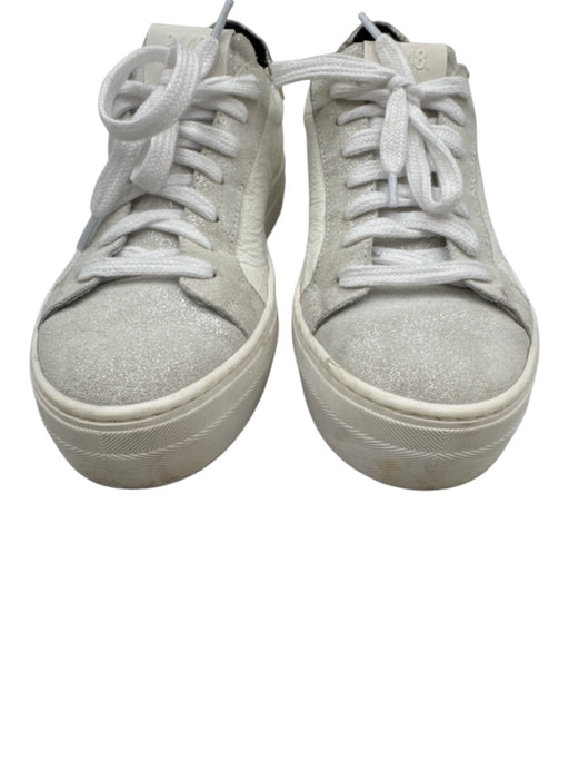 P448 Shoe Size 38 White & Gray Leather Upper Perforated Logo Shimmer Sneakers White & Gray / 38