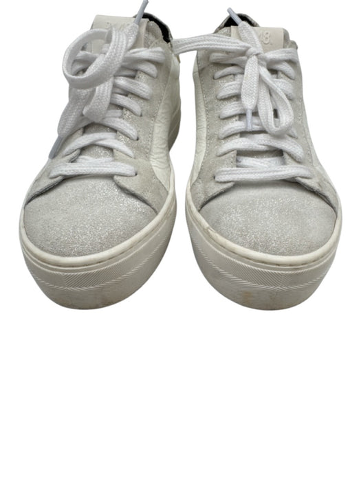 P448 Shoe Size 38 White & Gray Leather Upper Perforated Logo Shimmer Sneakers White & Gray / 38