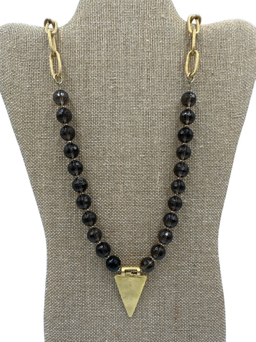 Mollybeads Gold Tone & Gunmetal Metal Chain Faceted Bead Smoky Quartz Necklace Gold Tone & Gunmetal