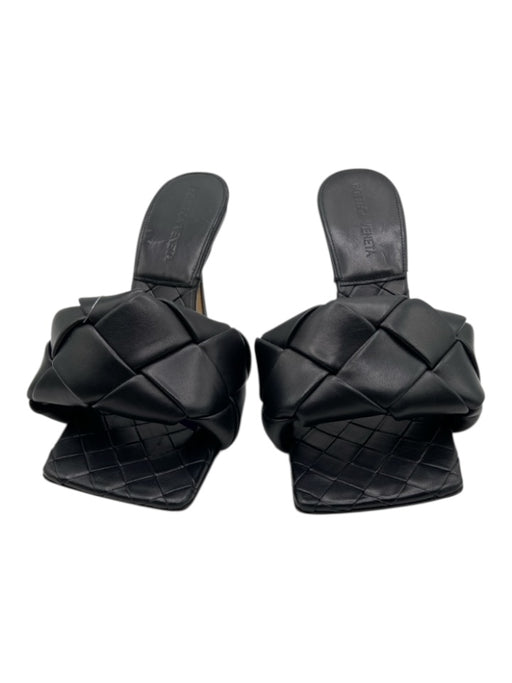 Bottega Veneta Shoe Size 36 Black Leather Square Toe Intrecciato Heel Sandals Black / 36