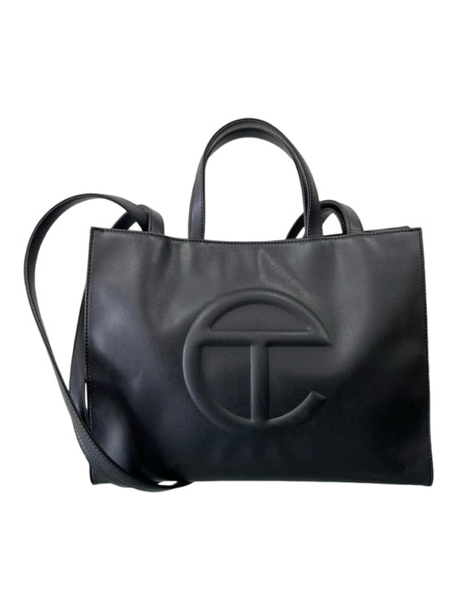 Telfar Black Polyurethane Blend Double Top Handle Crossbody Tote Logo Bag Black / L