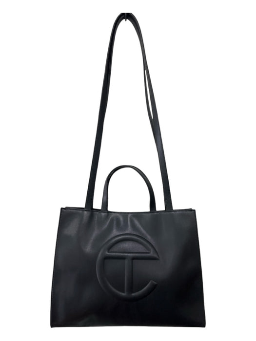 Telfar Black Polyurethane Blend Double Top Handle Crossbody Tote Logo Bag Black / L