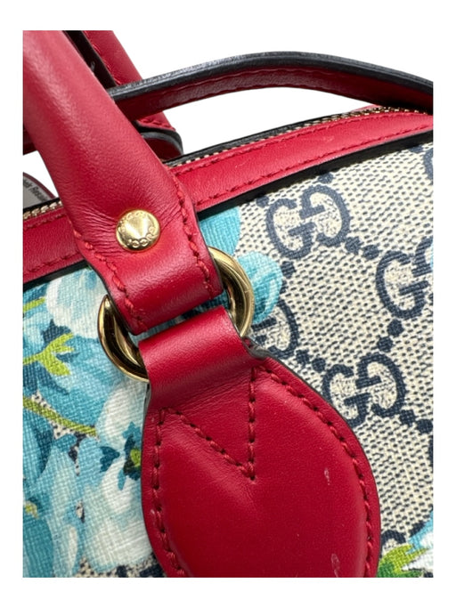 Gucci Beige Red Blue Coated Canvas Guccisima Floral Double Top Handle Bag Beige Red Blue / S