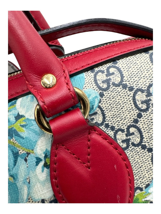 Gucci Beige Red Blue Coated Canvas Guccisima Floral Double Top Handle Bag Beige Red Blue / S