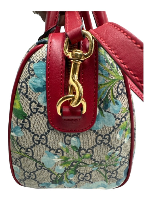 Gucci Beige Red Blue Coated Canvas Guccisima Floral Double Top Handle Bag Beige Red Blue / S