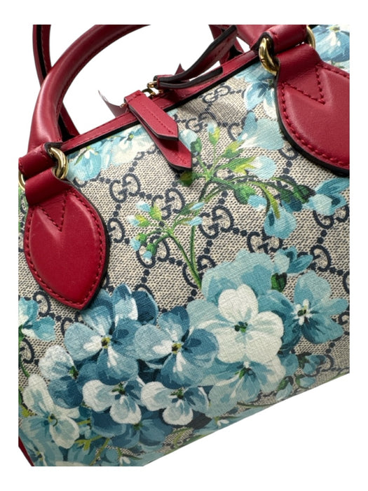 Gucci Beige Red Blue Coated Canvas Guccisima Floral Double Top Handle Bag Beige Red Blue / S