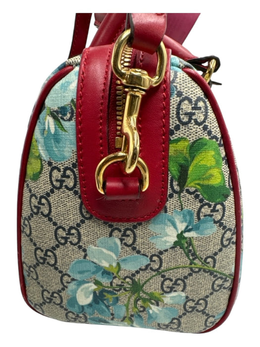 Gucci Beige Red Blue Coated Canvas Guccisima Floral Double Top Handle Bag Beige Red Blue / S