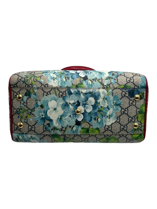 Gucci Beige Red Blue Coated Canvas Guccisima Floral Double Top Handle Bag Beige Red Blue / S