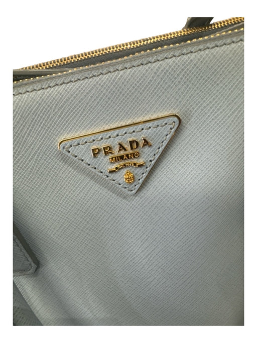 Prada Sky Blue Saffiano Leather Double Top Handle Crossbody Strap Logo Bag Sky Blue / M