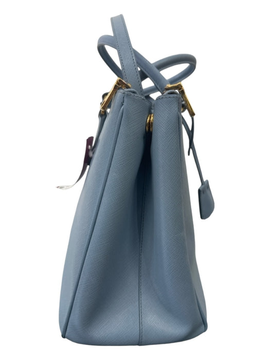 Prada Sky Blue Saffiano Leather Double Top Handle Crossbody Strap Logo Bag Sky Blue / M