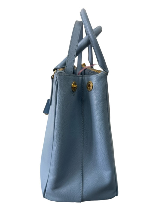 Prada Sky Blue Saffiano Leather Double Top Handle Crossbody Strap Logo Bag Sky Blue / M