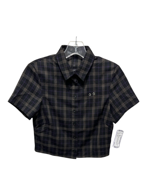 Disturbia Size 2 Black, Purple, Taupe Polyester Blend Short Sleeve Plaid Top Black, Purple, Taupe / 2