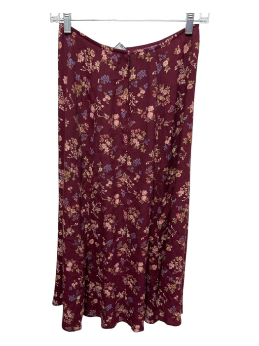 Reformation Size 4P Burgundy Red, Multi Viscose Blend Back Zip Floral Midi Skirt Burgundy Red, Multi / 4P