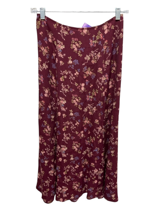 Reformation Size 4P Burgundy Red, Multi Viscose Blend Back Zip Floral Midi Skirt Burgundy Red, Multi / 4P