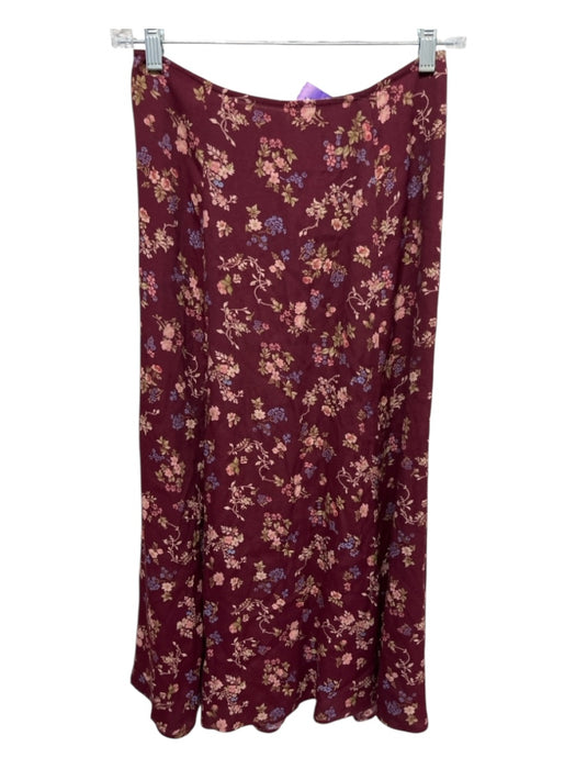 Reformation Size 4P Burgundy Red, Multi Viscose Blend Back Zip Floral Midi Skirt Burgundy Red, Multi / 4P