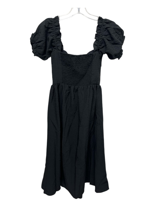 Disturbia Size 4 Black Polyester Short Puff Sleeve Textured Hook Closure Dress Black / 4