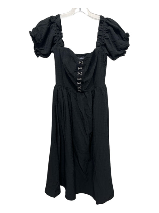 Disturbia Size 4 Black Polyester Short Puff Sleeve Textured Hook Closure Dress Black / 4