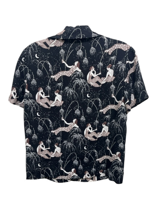 Reformation Size XS Black, Cream & Brown Print Rayon Blend Short Sleeve Top Black, Cream & Brown Print / XS