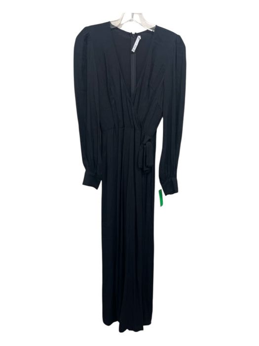 Reformation Size 2 Black Viscose Blend Long Sleeve Surplice Back Zip Jumpsuit Black / 2