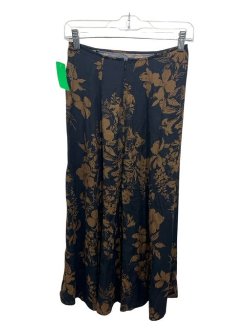 Reformation Size 0 Black & Brown Viscose Blend Back Zip Floral Side Slit Skirt Black & Brown / 0