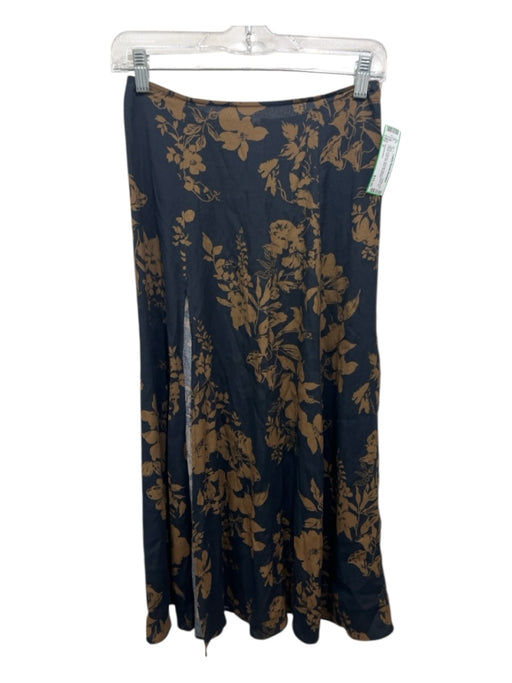 Reformation Size 0 Black & Brown Viscose Blend Back Zip Floral Side Slit Skirt Black & Brown / 0