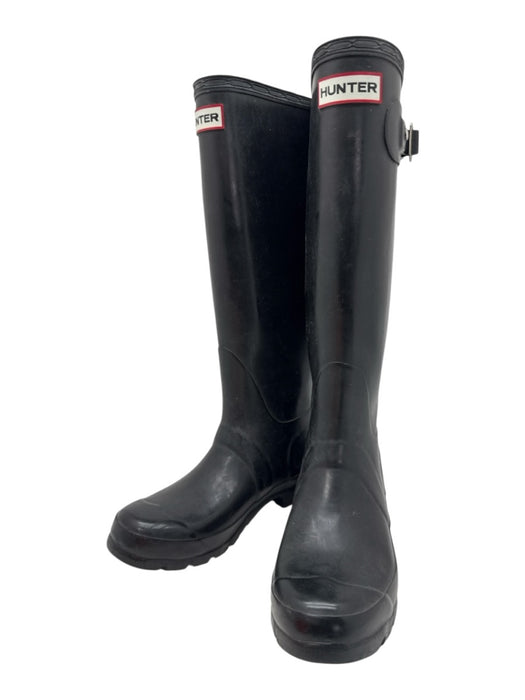 Hunter Shoe Size 5 Black Rubber Round Toe Block Heel Buckle Detail Boots Black / 5