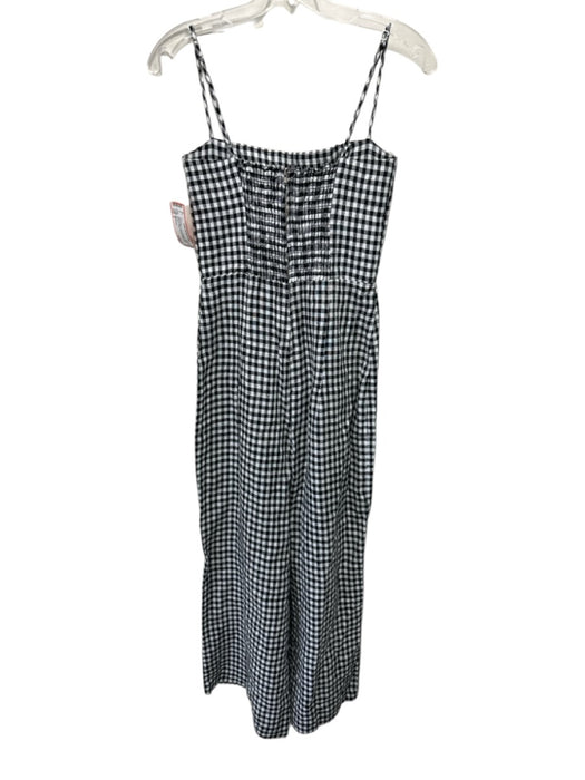 Reformation Size S Black & White Linen Spaghetti Strap Smocked Back Jumpsuit Black & White / S