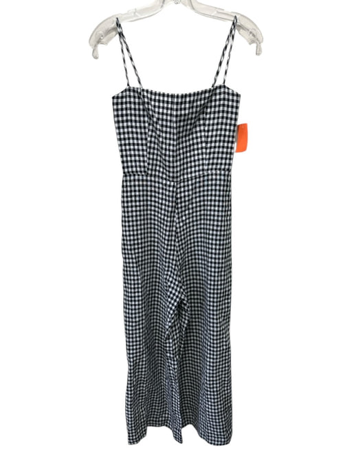 Reformation Size S Black & White Linen Spaghetti Strap Smocked Back Jumpsuit Black & White / S