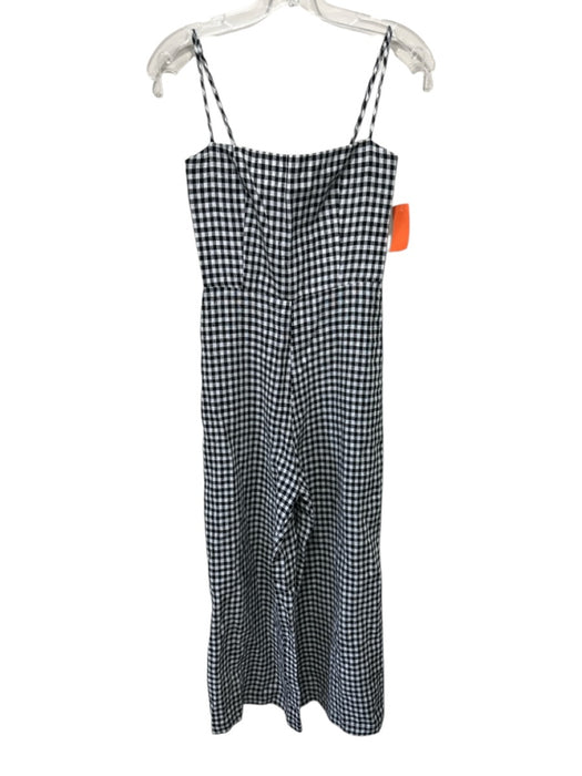 Reformation Size S Black & White Linen Spaghetti Strap Smocked Back Jumpsuit Black & White / S