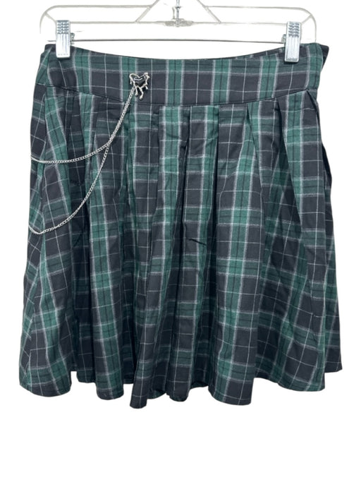 Disturbia Size 4 Green, Black & White Cotton Pleated Plaid Mini Skirt Green, Black & White / 4