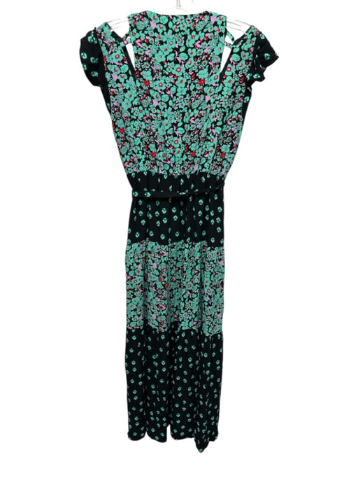 Maje Size 1 Seafoam Green & Multi Viscose Cap Sleeve Floral Color Block Dress Seafoam Green & Multi / 1