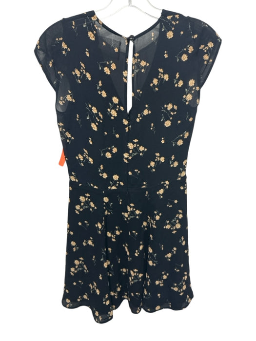 Reformation Size 2 Black & Yellow Viscose Cap Sleeve Floral V Neck Dress Black & Yellow / 2