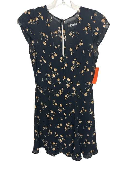 Reformation Size 2 Black & Yellow Viscose Cap Sleeve Floral V Neck Dress Black & Yellow / 2
