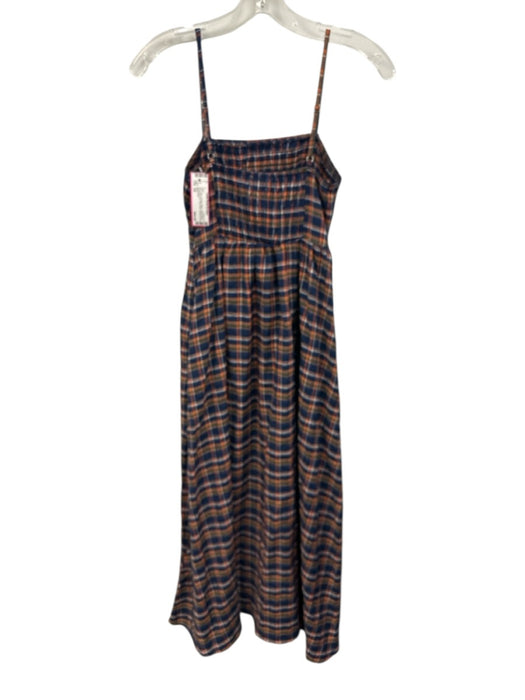 Pilcro Size XS Blue, Orange, White Cotton Blend Spaghetti Strap Plaid Midi Dress Blue, Orange, White / XS