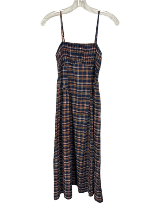 Pilcro Size XS Blue, Orange, White Cotton Blend Spaghetti Strap Plaid Midi Dress Blue, Orange, White / XS
