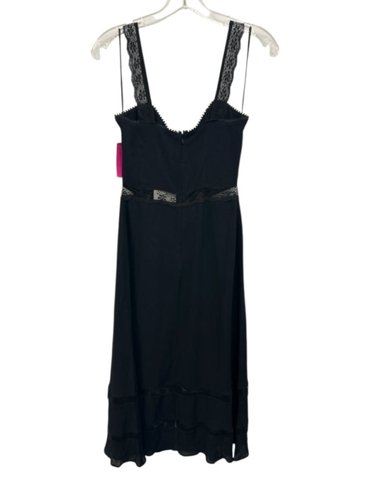 Reformation Size 2 Black Viscose Spaghetti Strap Lace Panel Button Up Midi Dress Black / 2