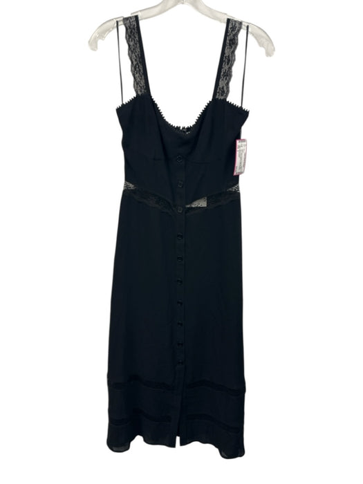 Reformation Size 2 Black Viscose Spaghetti Strap Lace Panel Button Up Midi Dress Black / 2