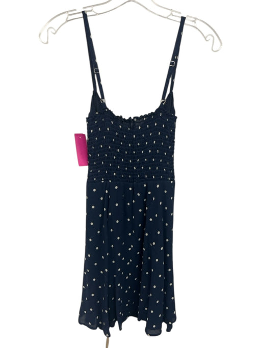 Reformation Size 0 Navy Blue & White Viscose Spaghetti Strap Polka Dot Dress Navy Blue & White / 0