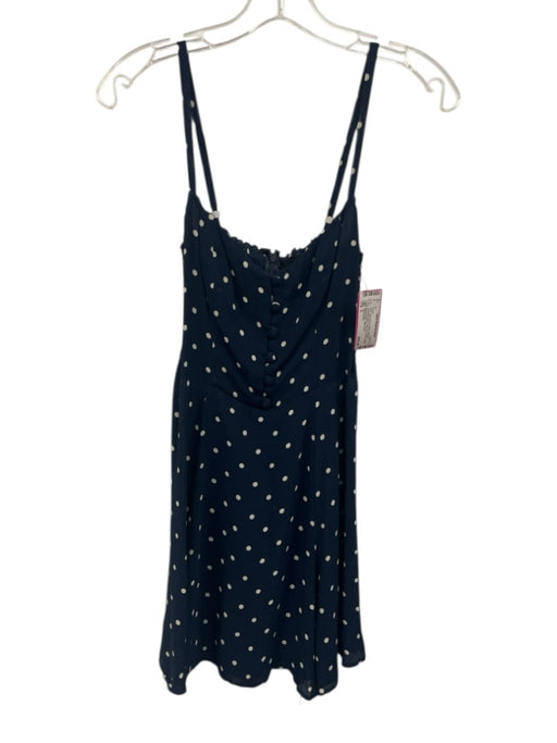 Reformation Size 0 Navy Blue & White Viscose Spaghetti Strap Polka Dot Dress Navy Blue & White / 0