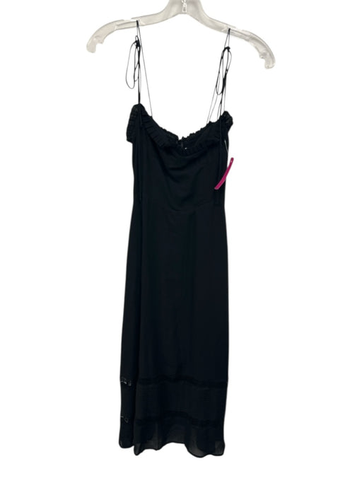 Reformation Size 0 Black Viscose Spaghetti Strap Lace Cut Out Ruffle Trim Dress Black / 0