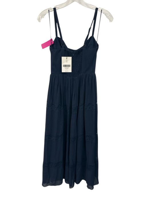 Reformation Size 2 Navy Blue Viscose Spaghetti Strap Lace Detail Back Zip Dress Navy Blue / 2