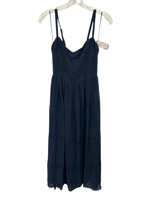 Reformation Size 2 Navy Blue Viscose Spaghetti Strap Lace Detail Back Zip Dress Navy Blue / 2