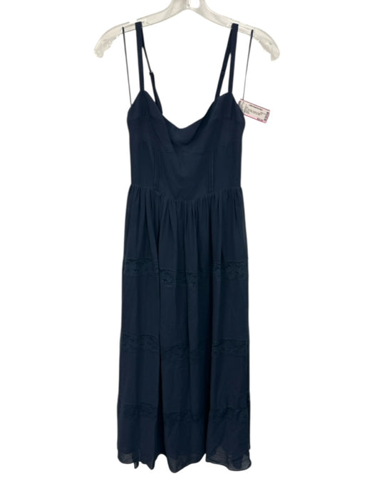 Reformation Size 2 Navy Blue Viscose Spaghetti Strap Lace Detail Back Zip Dress Navy Blue / 2