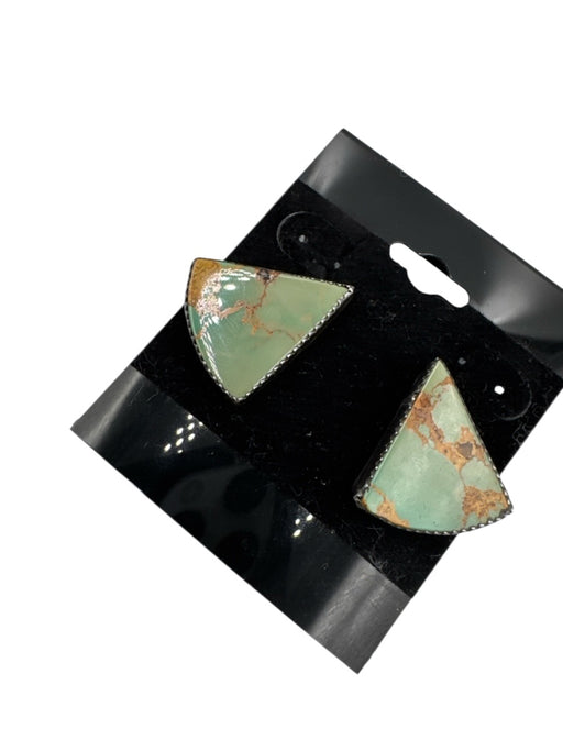 Green & Silver 925 Silver Turquoise Triangle Post Back Earrings Green & Silver