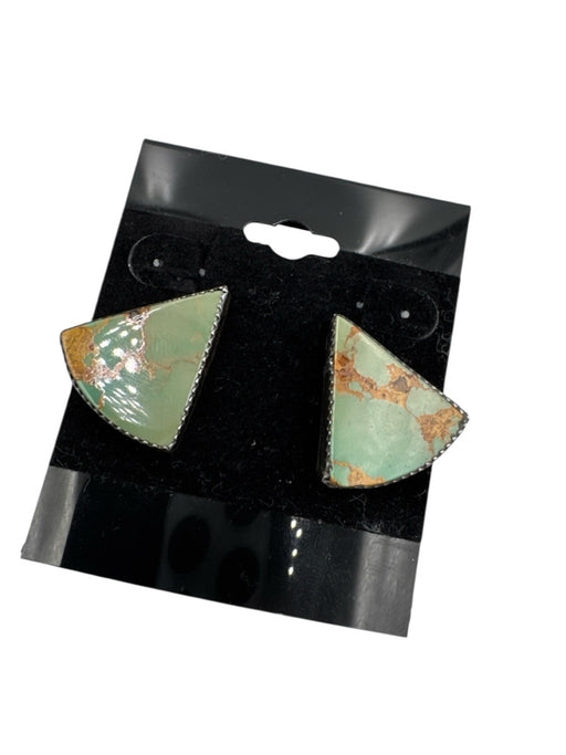 Green & Silver 925 Silver Turquoise Triangle Post Back Earrings Green & Silver