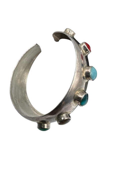 Silver & Multi Sterling Silver Glass Circles Post Back Open Hoop Earrings Silver & Multi