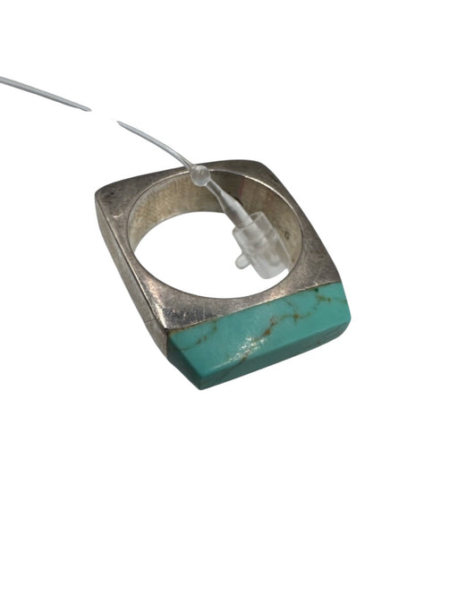 Turquoise & SIlver Metal Stone Squared Ring Turquoise & SIlver
