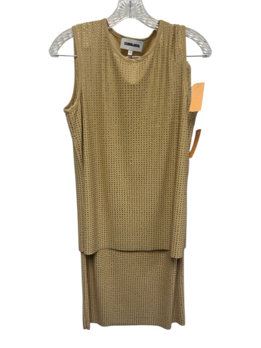 Saint Art Size S/M Tan Polyester Sleeveless Embellished Skirt Set Tan / S/M